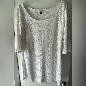 J. VALDI BEACH/POOL COVER UP- LACEY TUNIC STYLE MINI DRESS IN WHITE- LADIES SZ M
